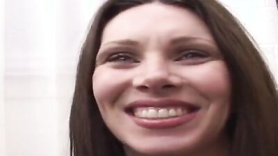 Dashing brunette with gorgeous eyes slobbers on a big black dick before fucking