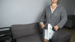 Sweaty kisses in a wool sweater and cardigan