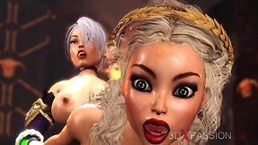 Medieval castle fun: steamy encounter between a dickgirl and princess