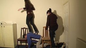 2 Girls Walking On The Human Bridge In High Heels