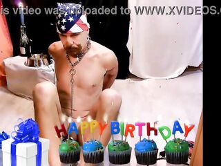 in nature's garb pathetic white serf in dick cage and chained got his mousse au chocolat out dog bowl, ate it like a homosexual pig, CMNM