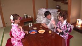 Japanese geisha gets fucked while her girlfriend is
