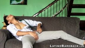 Hung Latino Santiago tugs his monster cock Santiago and jizzes solo
