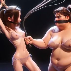 SSBBW Dominates Skinny Girl with Whip - Intense Humiliation