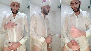 My Christmas Gift To You Xmas Jerking Off My Big Uncut Cock Until I Cum My White Load.