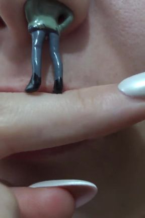 My Giantess Stepsister Puts Tiny Stepbrother in Her Nose as Punishment and Plays with Him