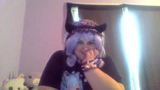 Knubbig Neko Cosplayer Knullar Sig Själv med Dildo
