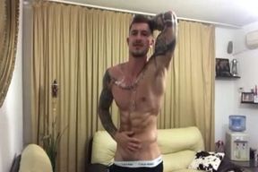 Tatted fellow Greases Up And Drains Off