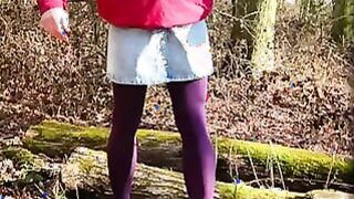 Crossdresser wears opaque tights