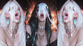 Anime characters get their faces thoroughly covered in cum.