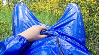 Kinky Jack and Pee in Blue Vinyl Suit Get Wet and Wild