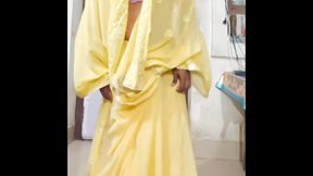 Desi indian sissy shemale wore saree and strip tease like a slut hotwife to her husband and boyfrien