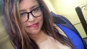 Brave Latina gives me a blowjob in the elevator and I cum on her face
