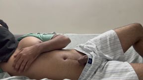 Masked Desi Twink Jerks Off in Bed and Cums