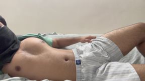 Masked Desi Twink Jerks Off in Bed and Cums