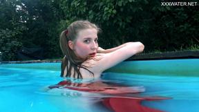 ”Super sexy in red lingerie babe Marfa underwater & by the pool”