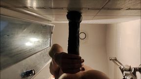 Play with Big Black Dildo in the shower