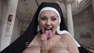 POV. A cheerful elderly nun missed having a dick. Blowjob and cumshot. (AI).