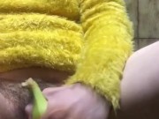 Hairy big clito Hotwife fuck herself using a banana