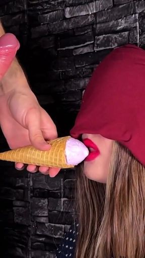 ICE CREAM GAME. Step Sis' Face Covered in CUM after Deep-Throating in the Taste Game   Clip 1