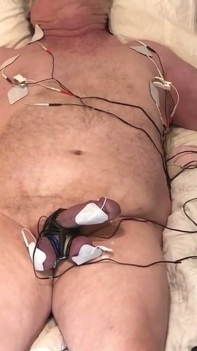 Hands free estim orgasm. Electricity is the only stimulus my dick and balls need for the ride.   Clip 1