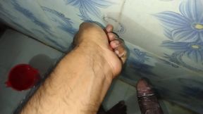 A hardcore fingers soap with wall in bathroom