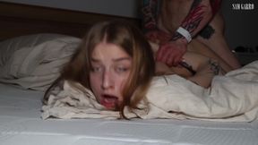 Cute Petite Slut Fucked with a Big Cock and Sucked It. Deep Throat and Cumshot. Rough Sex