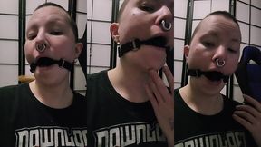 oh i wasn t *just* wearing my leather muzzle, i had this tight ball gag underneath too, and ended up covered in quite a bit o...