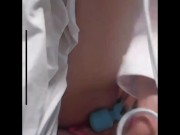 Mr and Mrs blonde  trying to get the interactive toy into hot wife’s pussy but wont fit you see it?