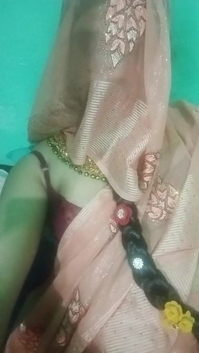 Indian Trans Woman Gaurisissy Pressing and Milking Her Boobs in Pink Saree