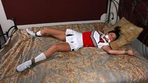 Beautiful Panty-Less Cheerleader Cody Cortese is Tied Down To A Bed!