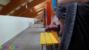 I was jerking off my thick foreskin cock in a very public changing area and almost got caught twice.