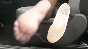 ”Sexy redhead stockings upskirt & shoeplay on the driveway”