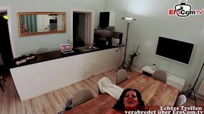 German MILF with big boobs shows off tattoos in real POV date