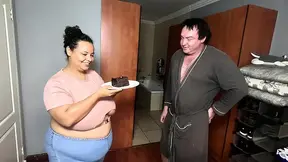 Getting messy as I am getting fucked doggystyle while eating cake