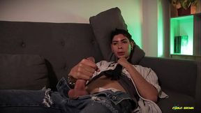 Skinny Twink Magic C Jerking His Big Cock After College And Eating His Own Cum