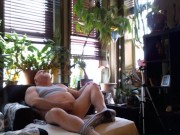 CUM ON FACE!  Bear jerks off for you with cum on his face while roommate films!