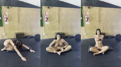 Bare body flexes in hot yoga stretch session