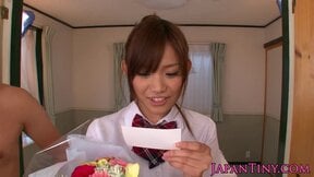 Asian babe lustful after class for a creampie