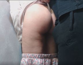 nerdy girl gets wedgie and dry hump on her panties and the guy cum allover her panties