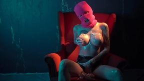 Busty hoe eats banana in mask and does it damn hot