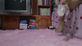 Submissive Girl in Heels Strips Naked and Records It