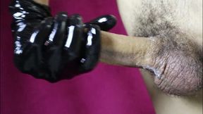 Super Big Cock Massage in Oil in Sexy Black Latex Gloves to Make Him Moan Loudly in Pleasure and Not Give Orgasm