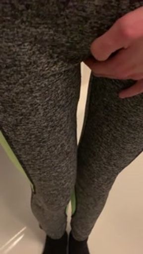 Girl pees her leggings in desperation and makes herself a big orgasm