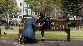 Mistress Getting Her Shoes & Feet Worshiped By Her Chained Old Sla