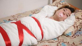 Sofi_ Mummification with a white blanket with a pacifier_ Part 1-2_ Full version
