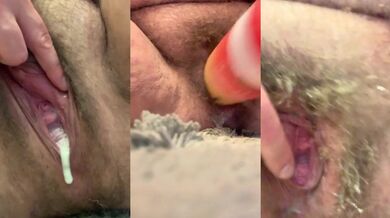 Cream & Piss-Soaked BBW Hairy Gaping Pussy [+ Bottle Fuck!]