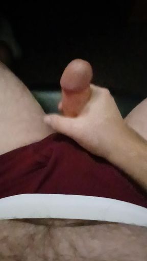 Jerking in vintage 80s Fruit of the Loom maroon briefs
