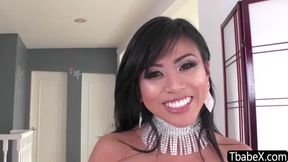 Busty ts temptress Chanel Santini fucks Embers asian pussy