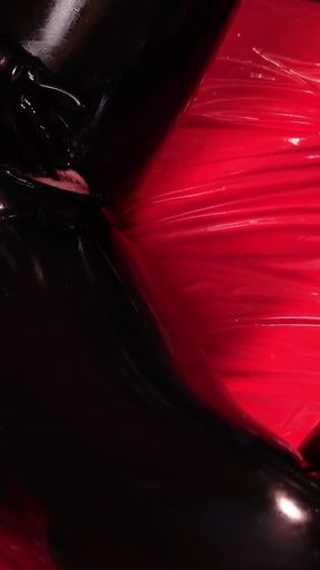 Latex Rubber Diva Masturbates in Black Shiny Catsuit with Dildo and Magic Wand Till Squirt!